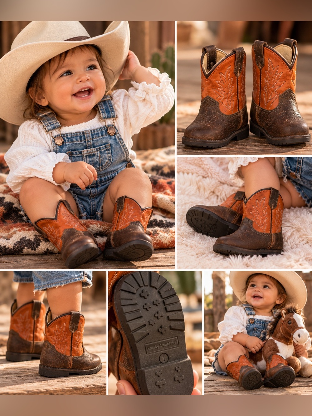 Baby Two-Tone Brown and Orange Western Cowboy Boots size 1